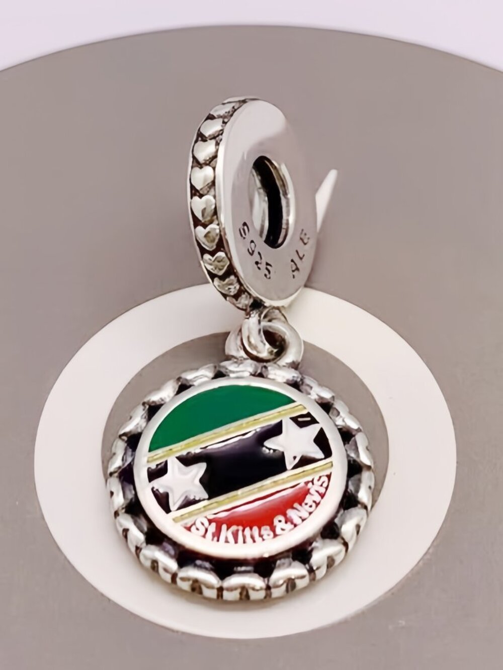 Pandora St. Kitts and Nevis Flag Dangle Charm Travel S925 Silver Pendant Dangle